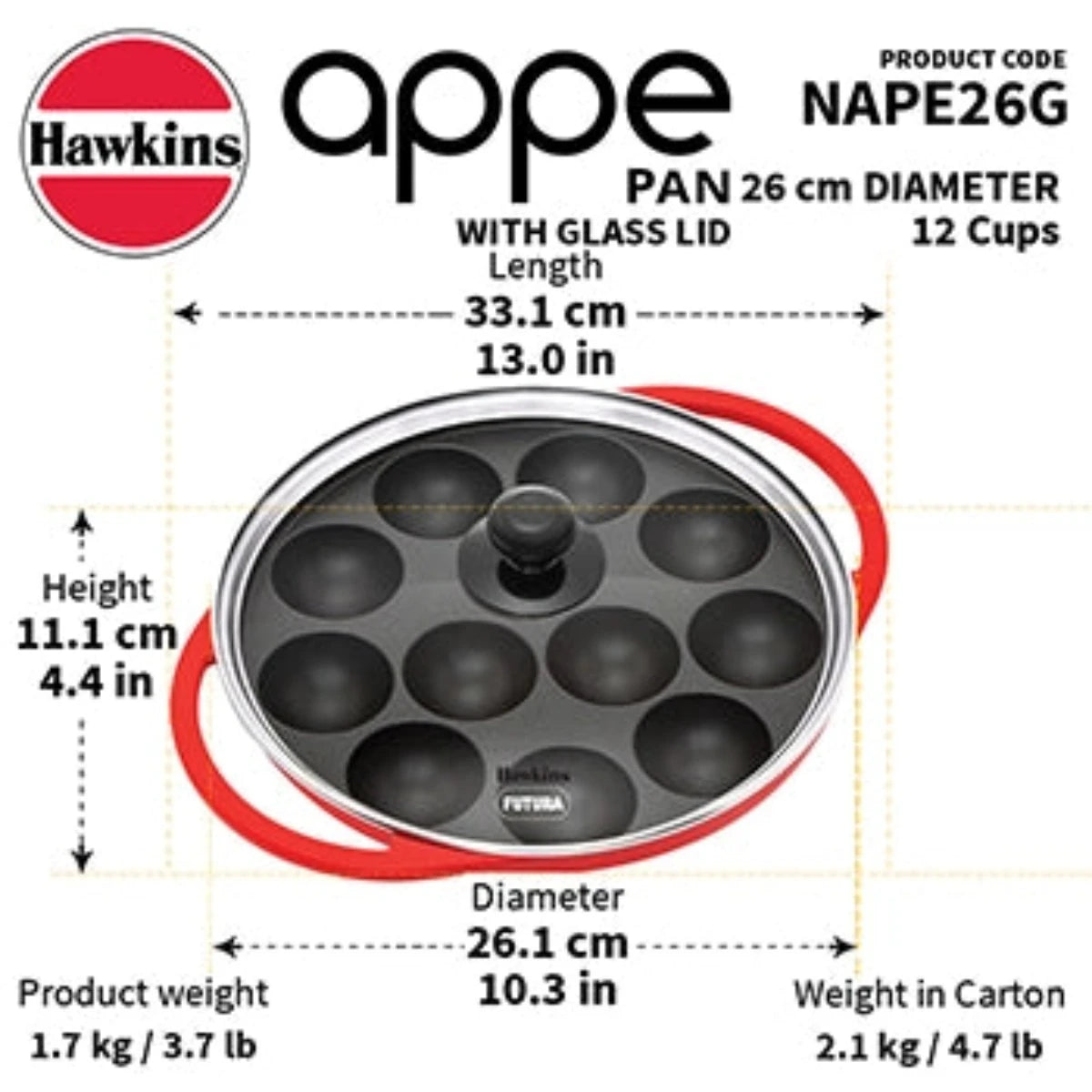 Hawkins Appe Pan with Glass Lid, Red