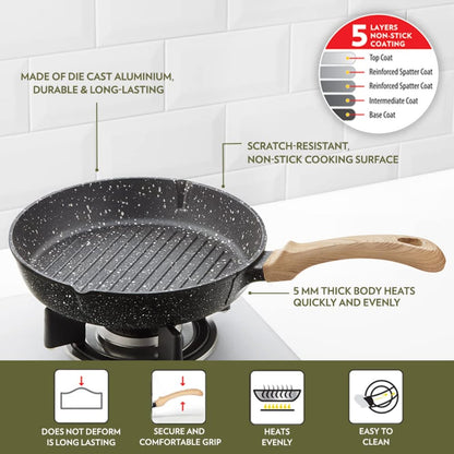 Borosil Vajra Nonstick Grill/Fry Pan, Round