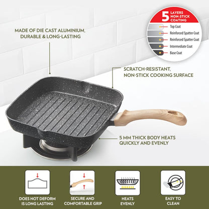 Borosil Vajra Nonstick Grill/Fry Pan, Square