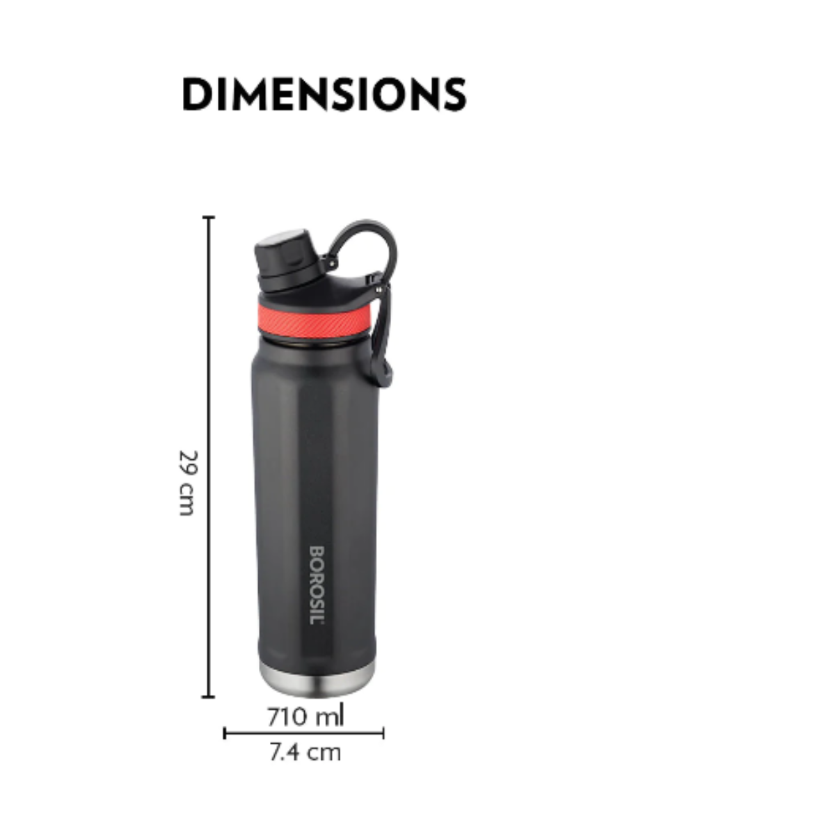 Borosil SportSip Black Hot n Cold SS Bottle dimensions