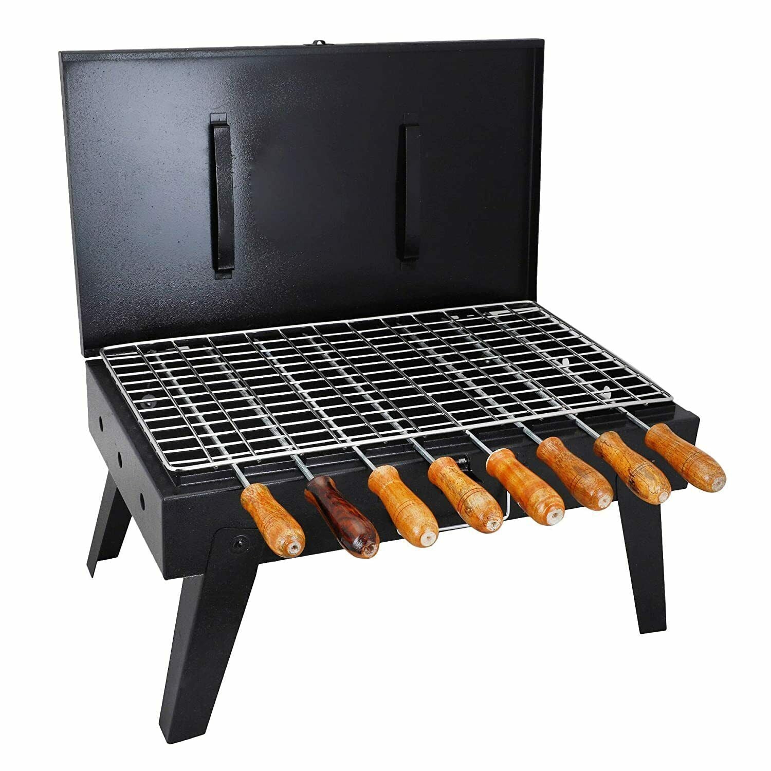 Skyline VTL-4800 BBQ Foldable Charcoal Barbeque Grill with 8 Skewers (Black)