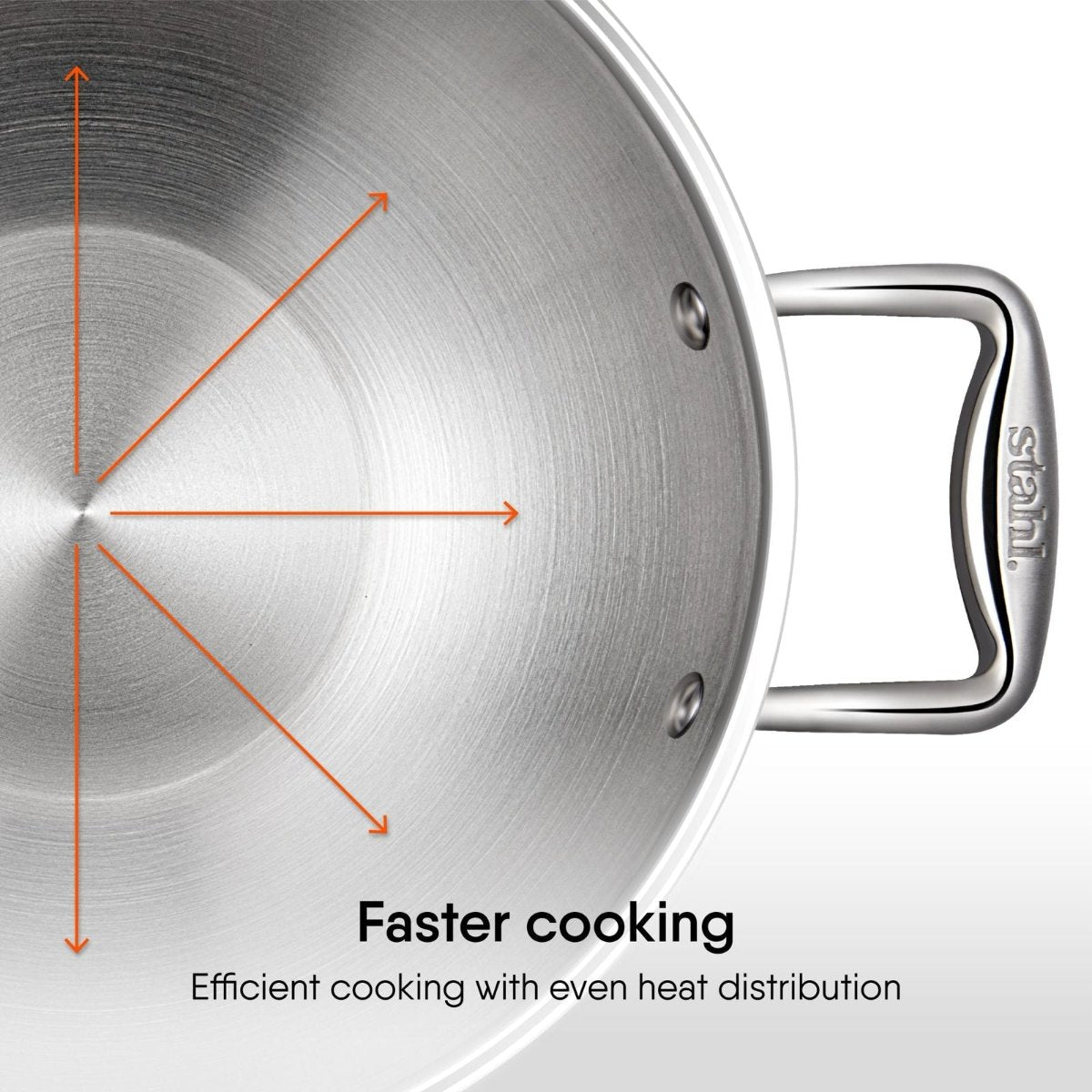 Stahl Triply Stainless Steel Artisan Wok (22 cm/2 L) With Lid, Induction Base