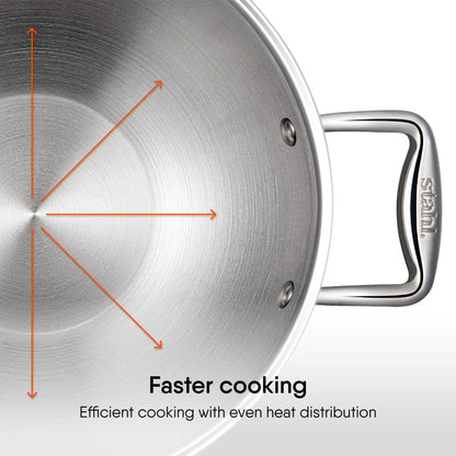 Stahl Triply Stainless Steel Artisan Wok (18 cm/1.2 L) with Lid, Induction Base