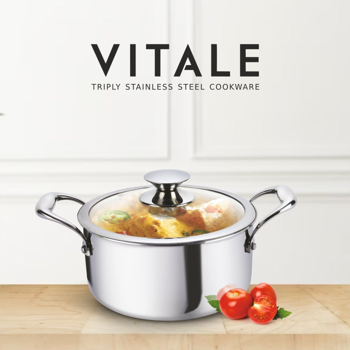 Alda Vitale Triply Stainless-Steel Casserole with Glass Lid