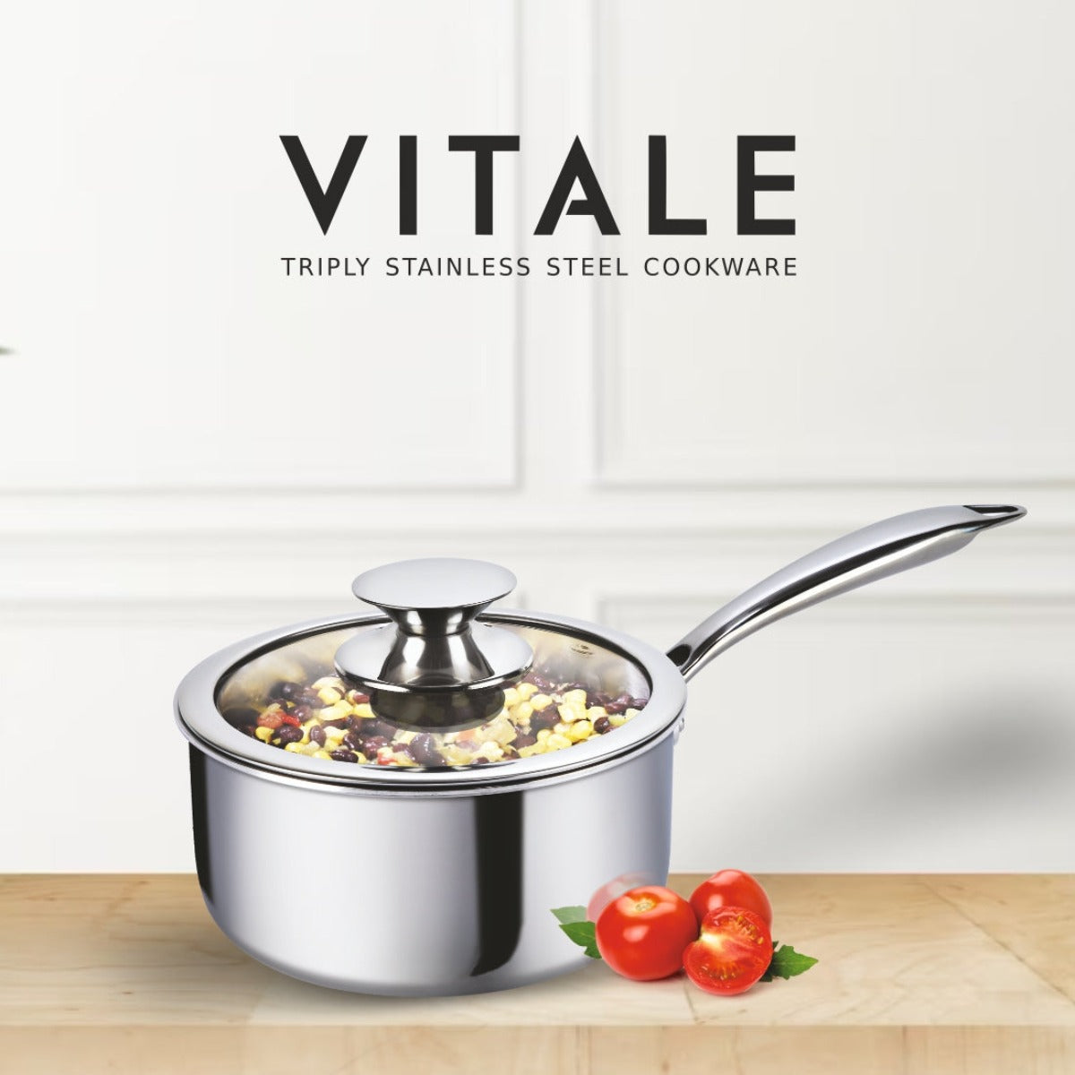 Alda Vitale Triply Stainless Steel Sauce Pan With Glass Lid