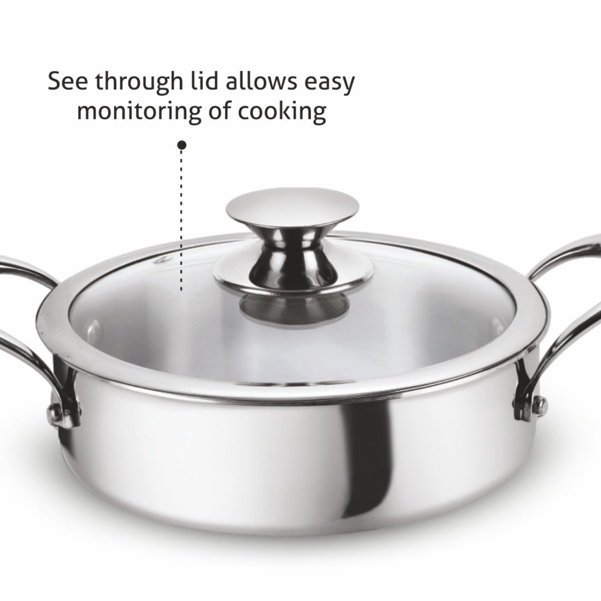 Alda Vitale Triply Stainless-Steel Short Casserole with Lid