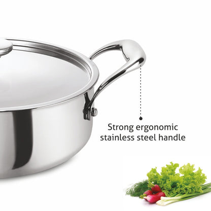 Alda Primero Tri-ply Stainless Steel Short Casserole with Lid