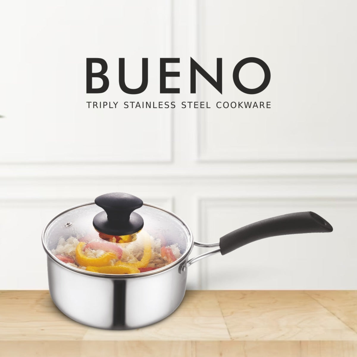 Alda Bueno Triply Stainless Saucepan with Glass Lid