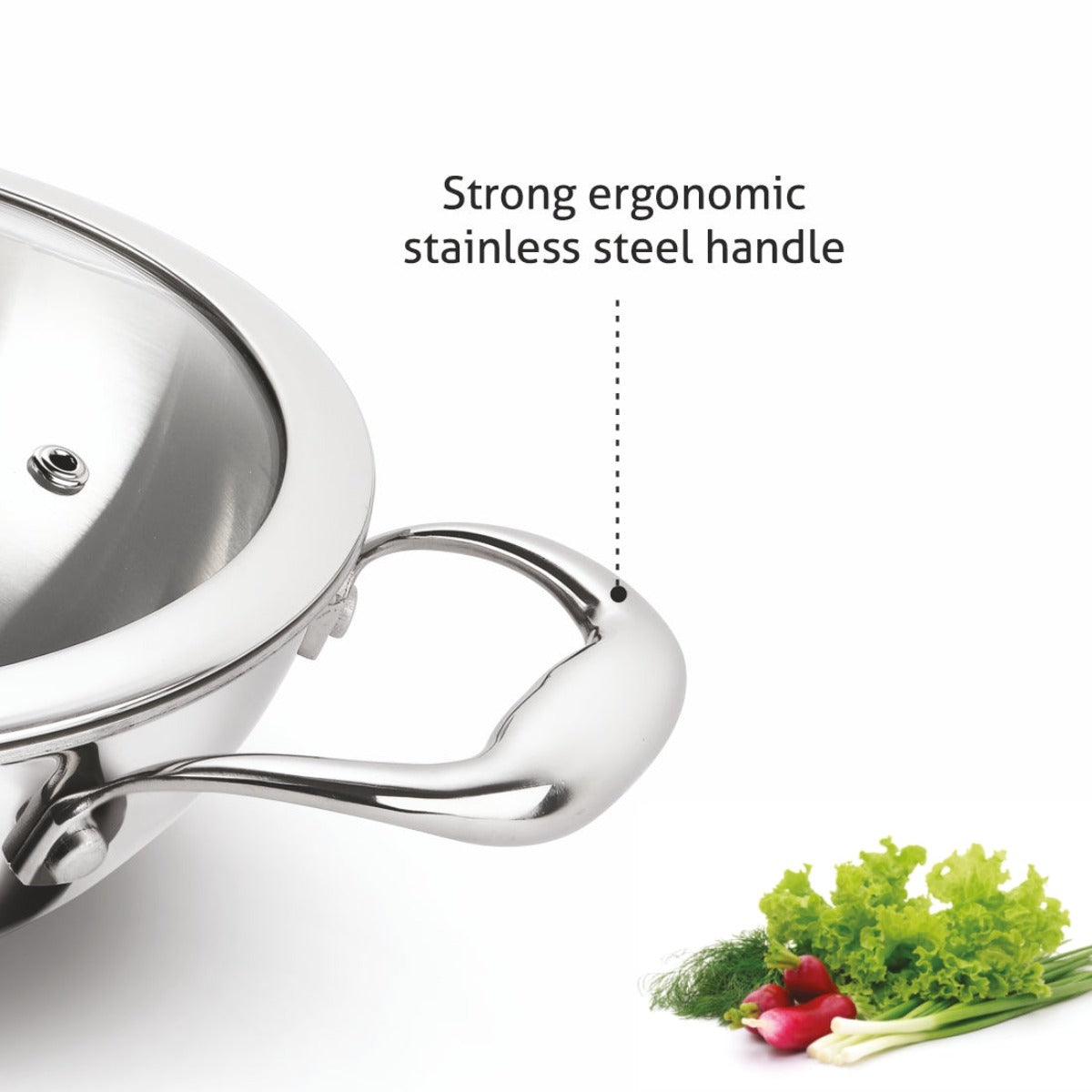 Alda Vitale Triply Stainless-Steel Deep Wok with Glass Lid