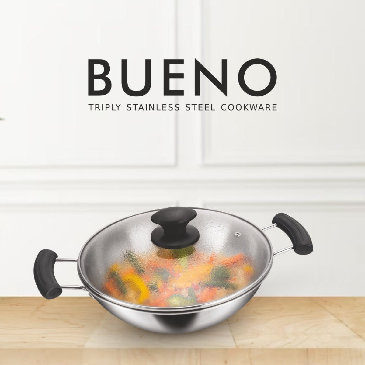 Alda Bueno Triply Stainless-Steel Deep Wok with Lid