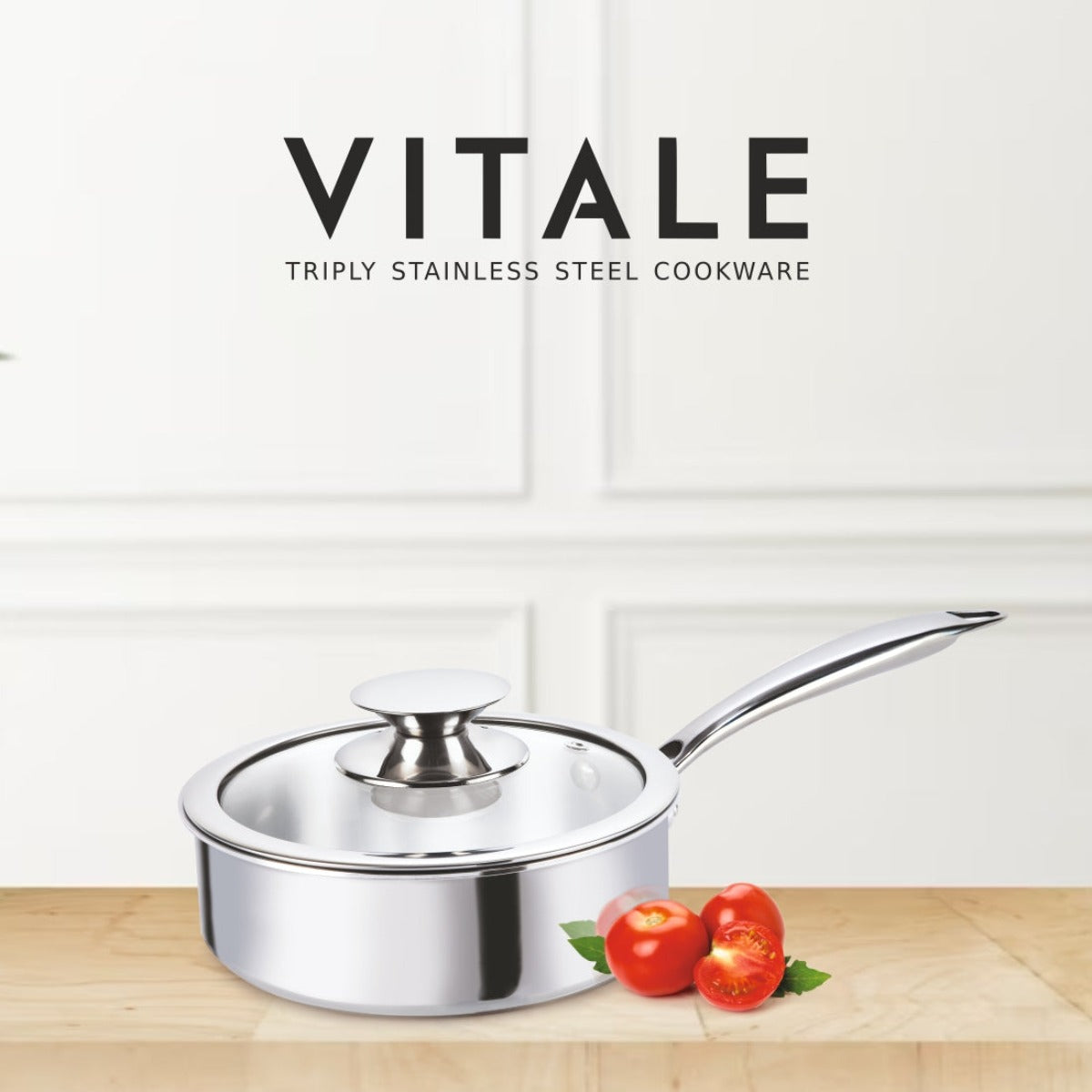 Alda Vitale Triply Stainless Steel Saute Pan With Glass Lid