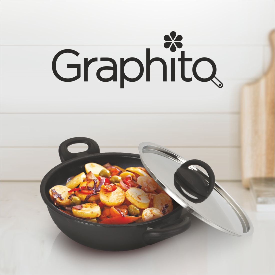 Alda Graphito Non-Stick Deep Wok with Steel Lid