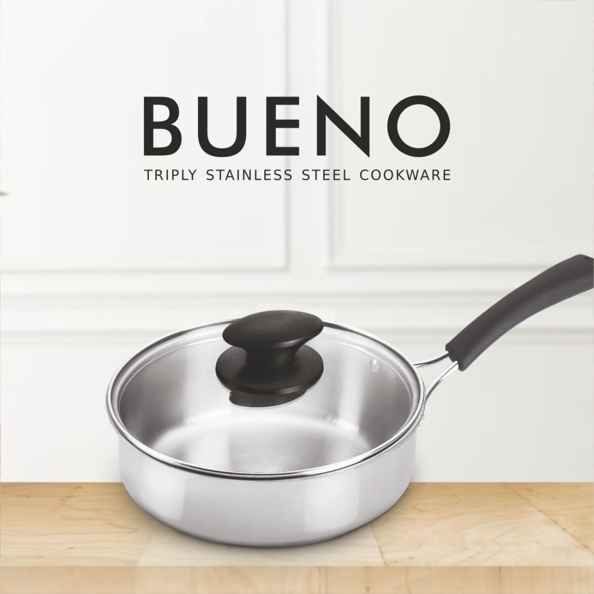 Alda Triply Bueno 24 cm (2.5L) Stainless Saute Pan With Glass Lid