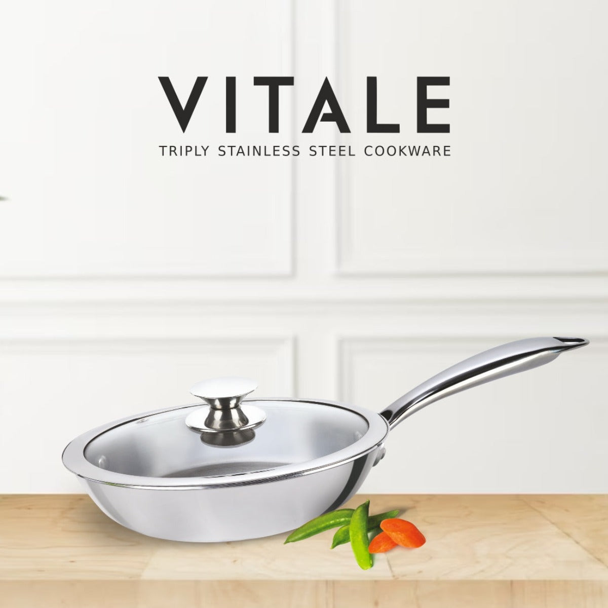 Alda Vitale Triply Stainless-Steel Fry Pan with Lid