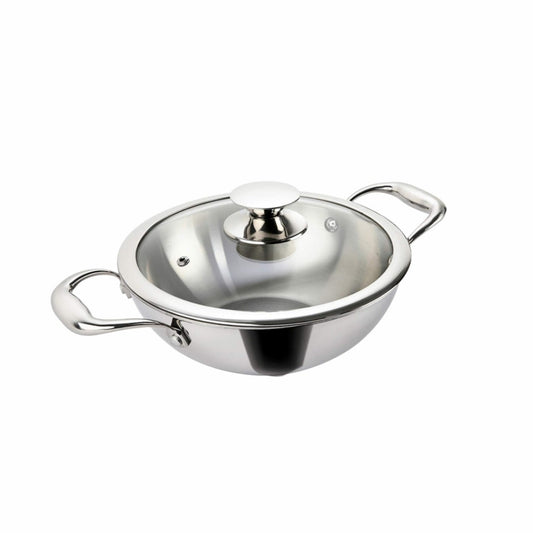 Alda Vitale Triply Stainless-Steel Deep Wok with Glass Lid