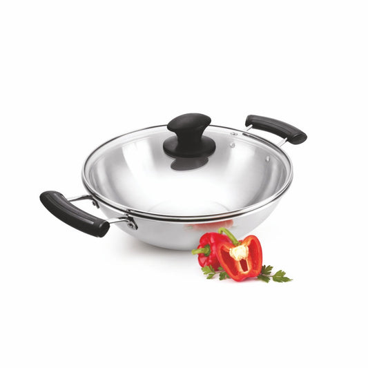 Alda Bueno Triply Stainless-Steel Deep Wok with Lid