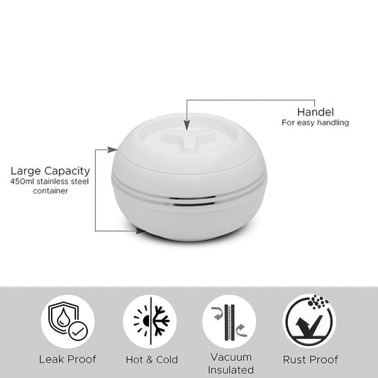 JAYPEE Palazio 450 ml White 1 Casserole I Keep Food Warm I Insulated I Inner Steel I Food Grade Outer I Ideal for Gifting