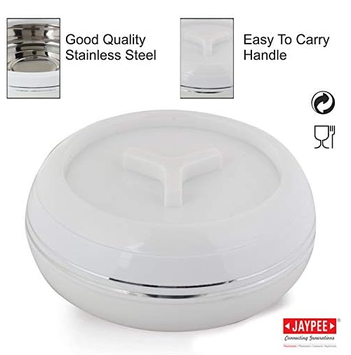 JAYPEE Palazio 600 ml White 1 Casserole I Keep Food Warm I Insulated I Inner Steel I Food Grade Outer I Ideal for Gifting