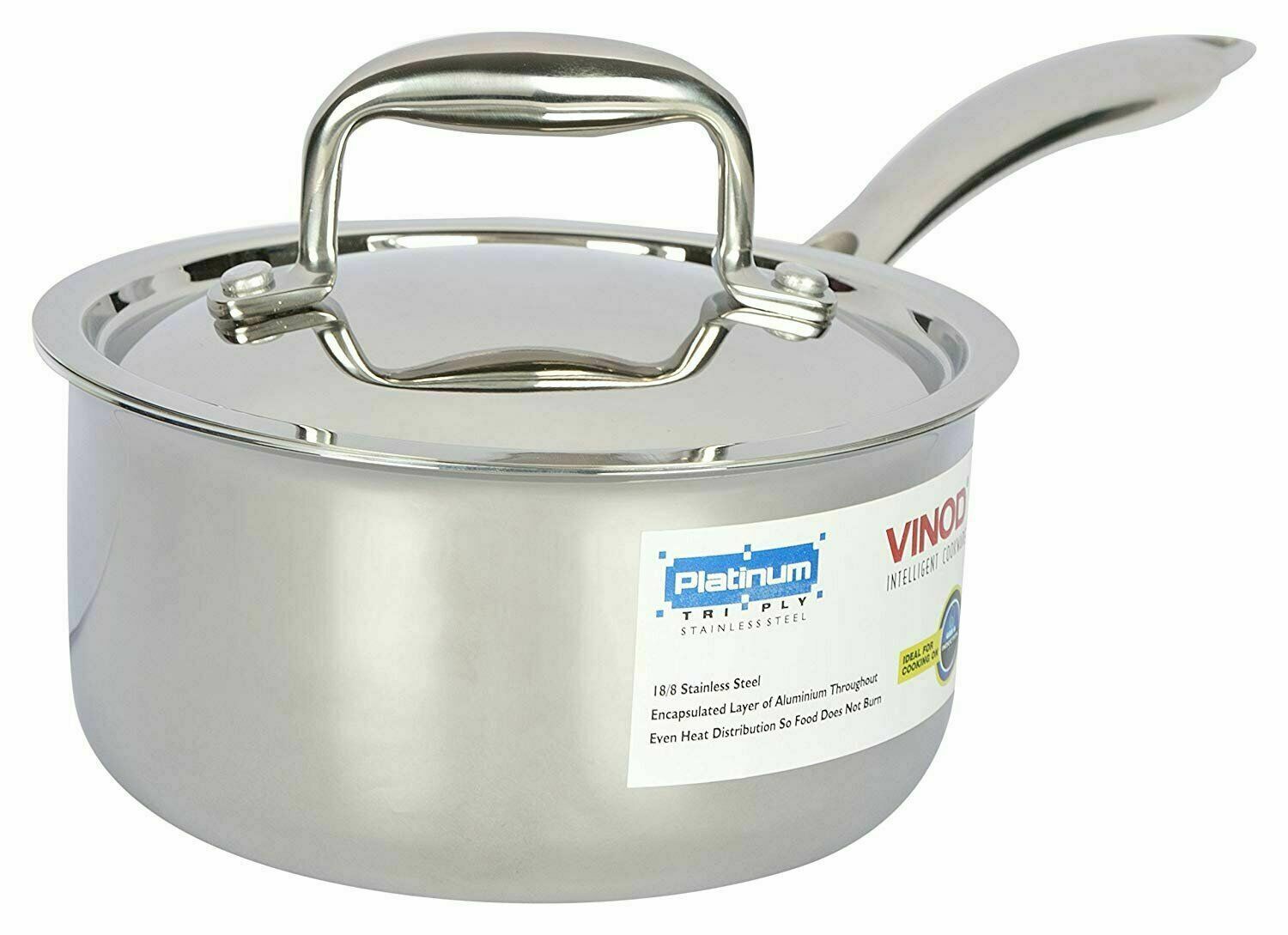 Vinod Platinum Triply Stainless Steel Saucepan 14 cm 1.2 Ltr With Lid PSP14