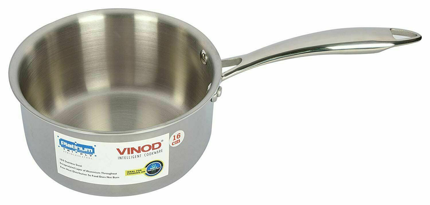 Vinod Platinum Triply Stainless Steel Saucepan 20 cm 3 Liter With Lid PSP20