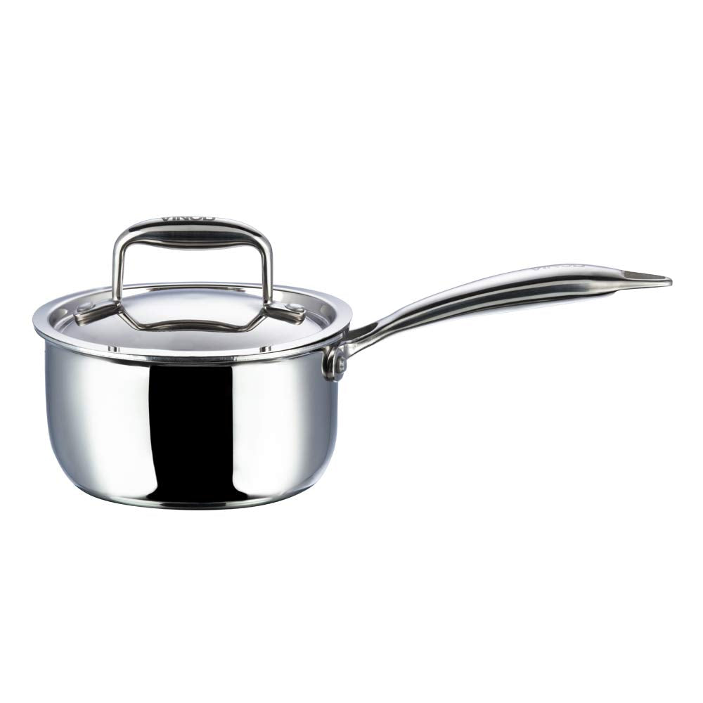 Vinod Platinum Triply Stainless Steel Saucepan 16 cm 1.6 Liter With Lid PSP16