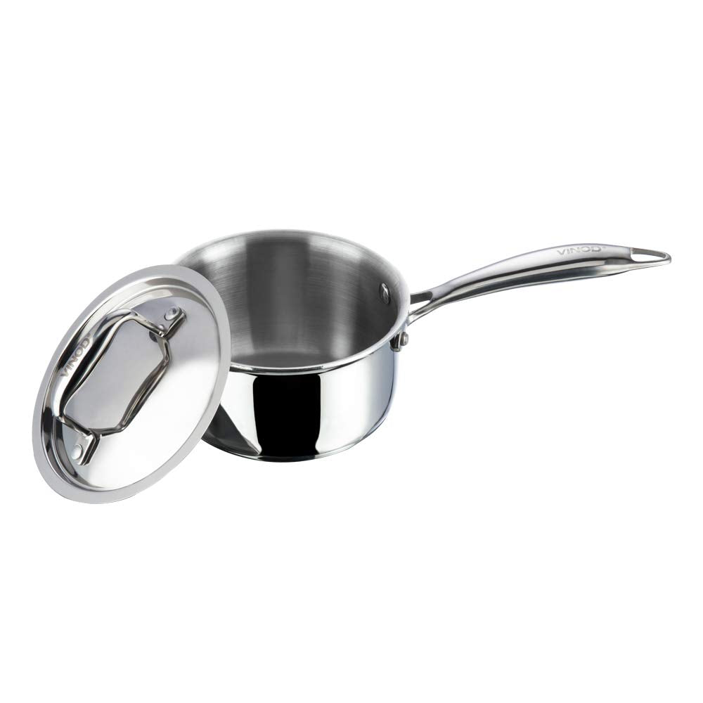 Vinod Platinum Triply Stainless Steel Saucepan 16 cm 1.6 Liter With Lid PSP16