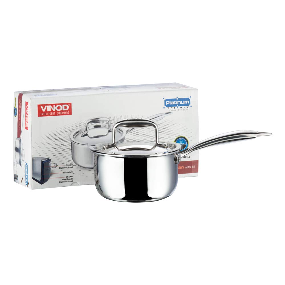 Vinod Platinum Triply Stainless Steel Saucepan 20 cm 3 Liter With Lid PSP20