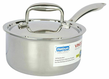 Vinod Platinum Triply Stainless Steel Saucepan 16 cm 1.6 Liter With Lid PSP16