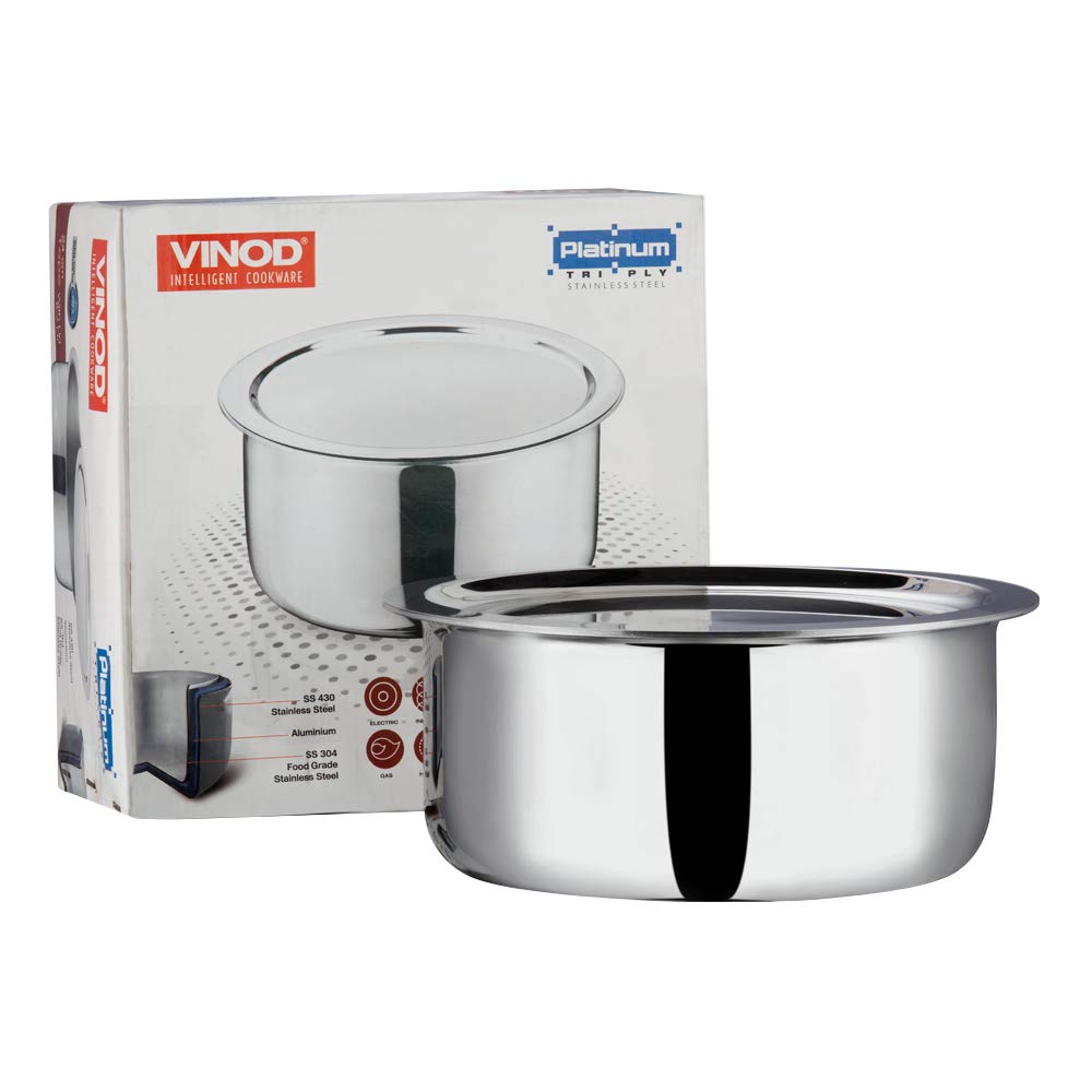 Vinod Platinum Triply Stainless Steel Tope Patila 1 Ltr 14 cm With Lid PTO14