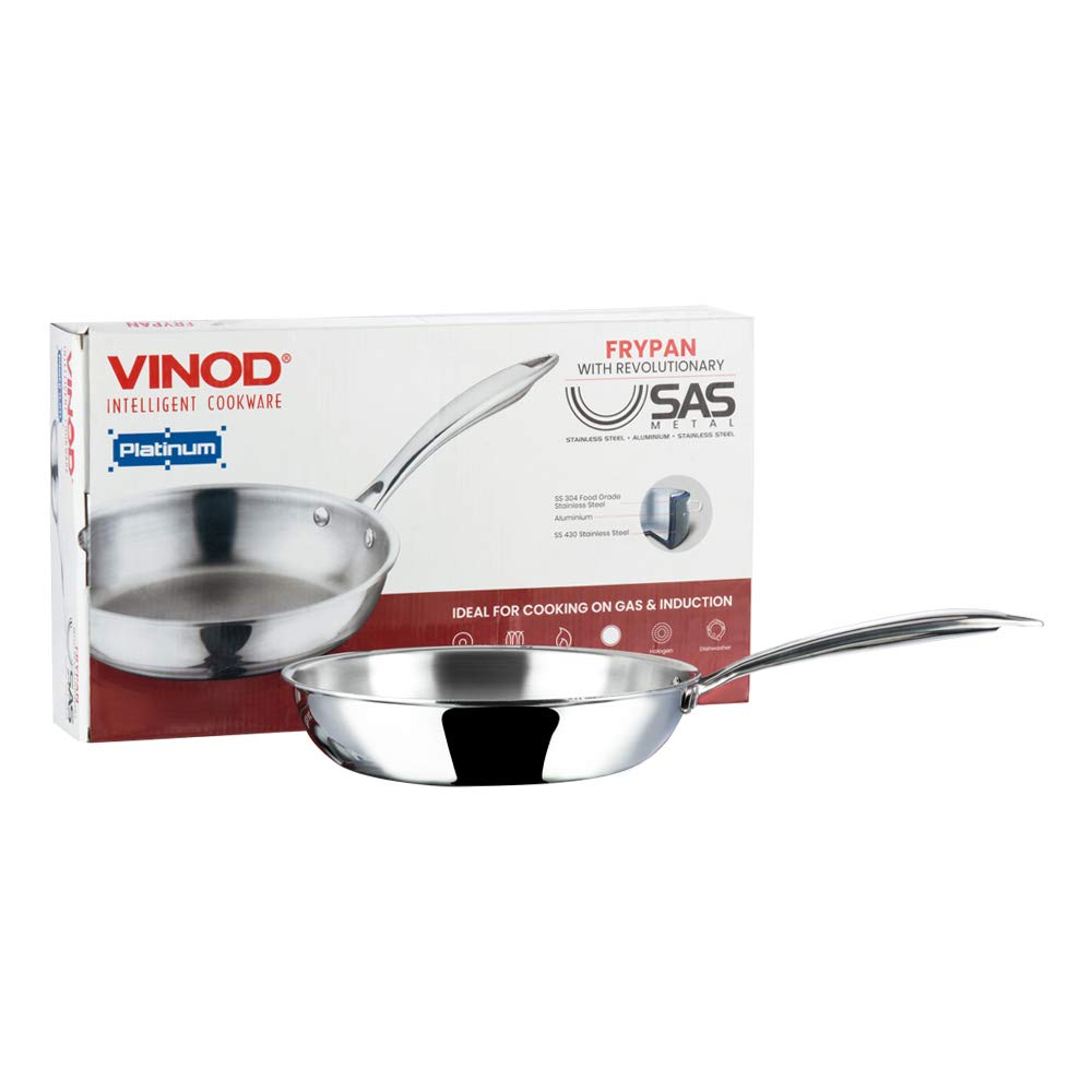 Vinod Platinum Triply Stainless Steel Fry pan 16 cm Induction Friendly PTF16