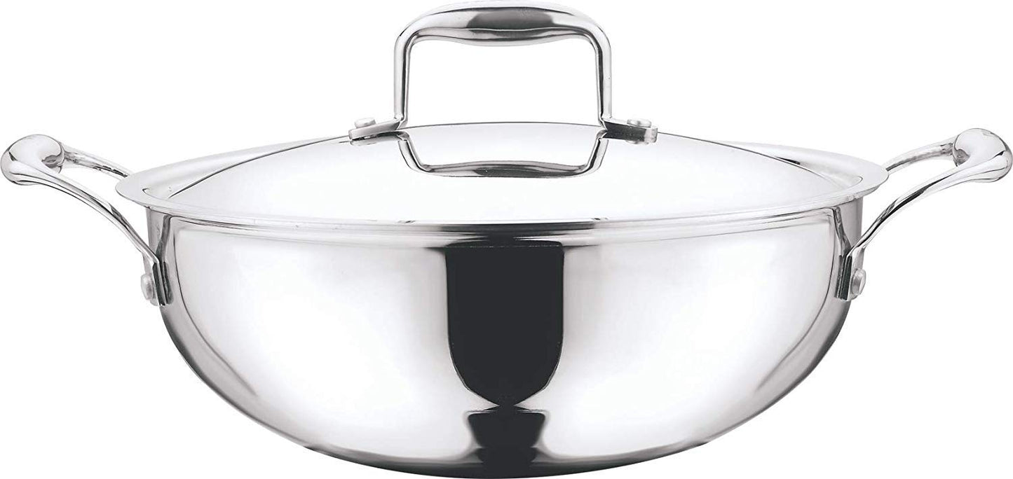 Vinod Platinum Extra Deep Wok 18 cm 1.1 Ltr With Lid Induction Friendly EDPTKD18