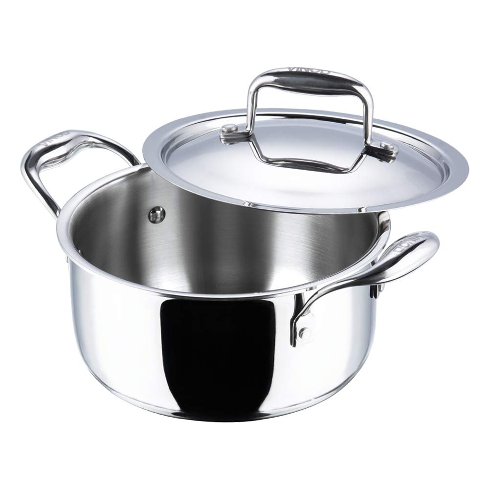 Vinod Platinum Triply Stainless Steel Saucepot 1.8 Liter 18 cm With Lid PSO18