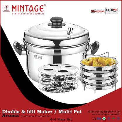 Mintage Stainless Steel Idli N Dhokla maker 12 pcs idli + 3 pcs dhokla plate set