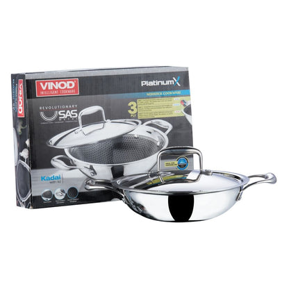 Vinod Platinum X Stainless steel Nonstick Wok Kadai 28 cm 3.7 Liter PXKD28