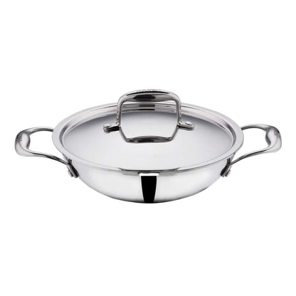 Vinod Platinum Triply Stainless Steel Kadai Wok 22 cm 1.8 Liter With Lid PTKD22