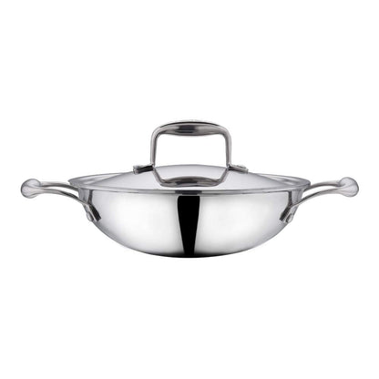 Vinod Platinum Triply Stainless Steel Kadai Wok 22 cm 1.8 Liter With Lid PTKD22