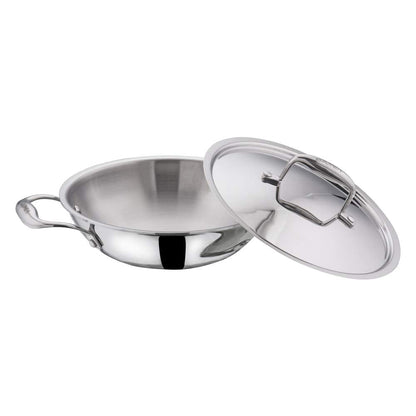 Vinod Platinum Triply Stainless Steel Kadai Wok 22 cm 1.8 Liter With Lid PTKD22