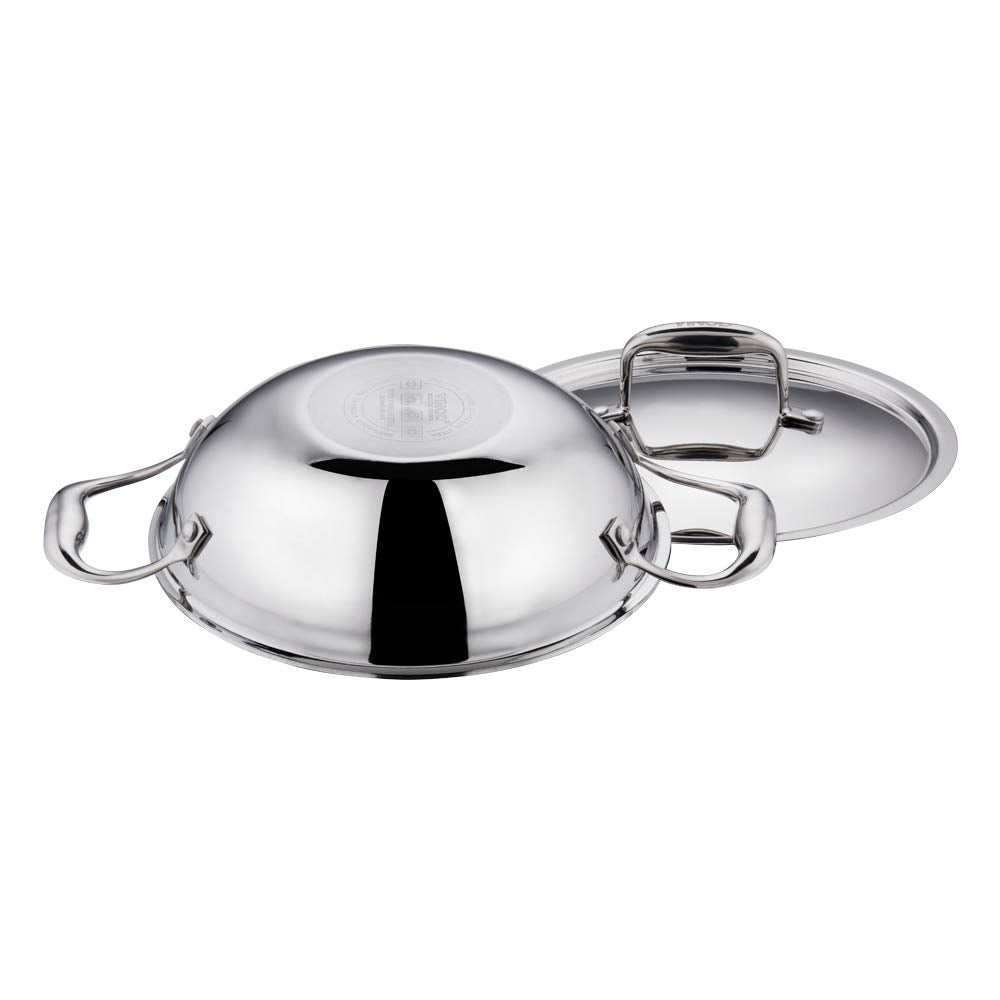 Vinod Platinum Triply Stainless Steel Kadai Wok 22 cm 1.8 Liter With Lid PTKD22