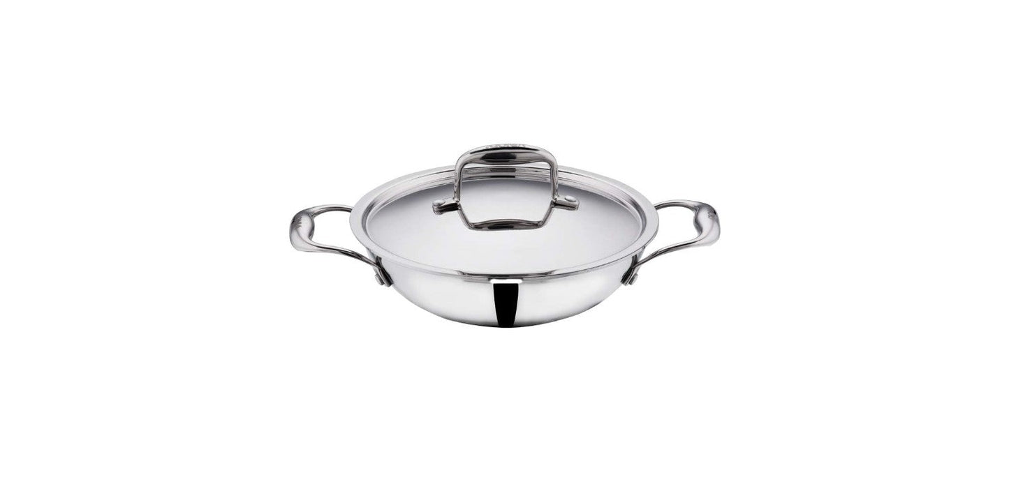 Vinod Platinum Triply Stainless Steel Kadai Wok 40 cm 12 Liter With Lid PTKD40