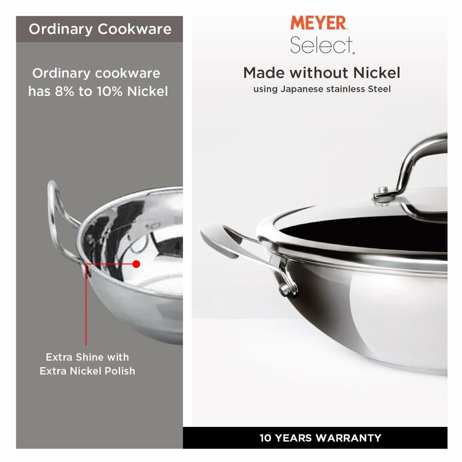 Meyer Select Stainless Steel Kadai Wok 22 cm 1.91 Ltr Induction & Gas Compatible