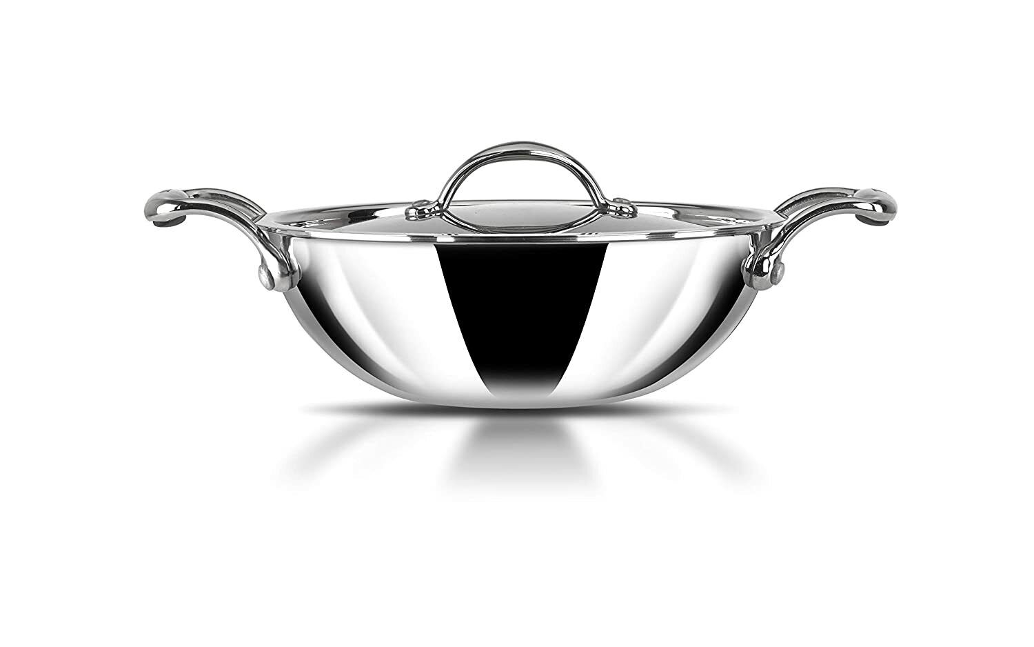 Stahl Triply Stainless Steel Artisan Wok 26 CM 3.3 Ltr With Lid Induction Base