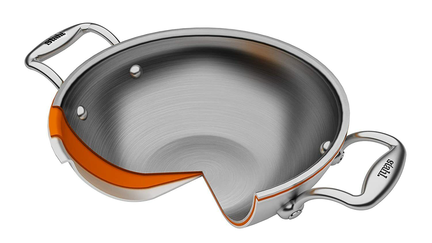 Stahl Triply Stainless Steel Artisan Wok 24 CM 2.4 Ltr With Lid Induction Base