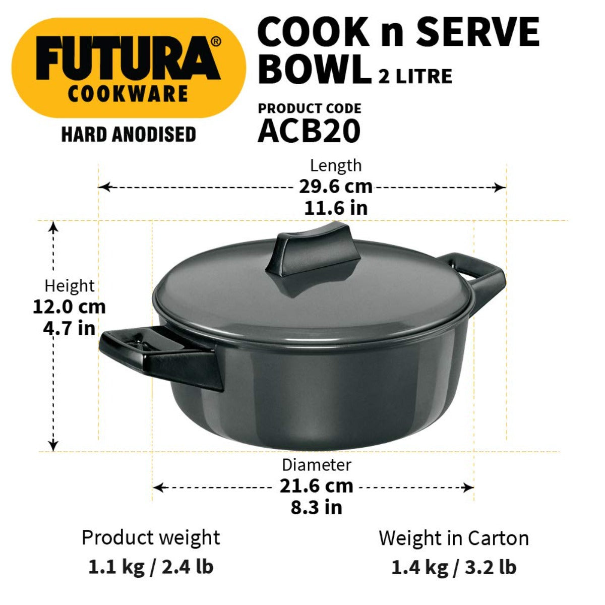 Futura Hard Anodised Cook & Serve Bowl By Hawkins ACB20