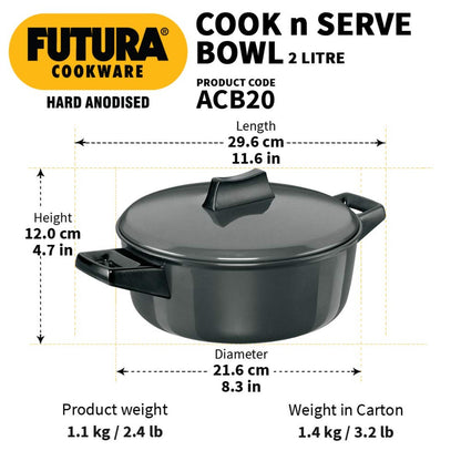 Futura Hard Anodised Cook & Serve Bowl By Hawkins ACB20