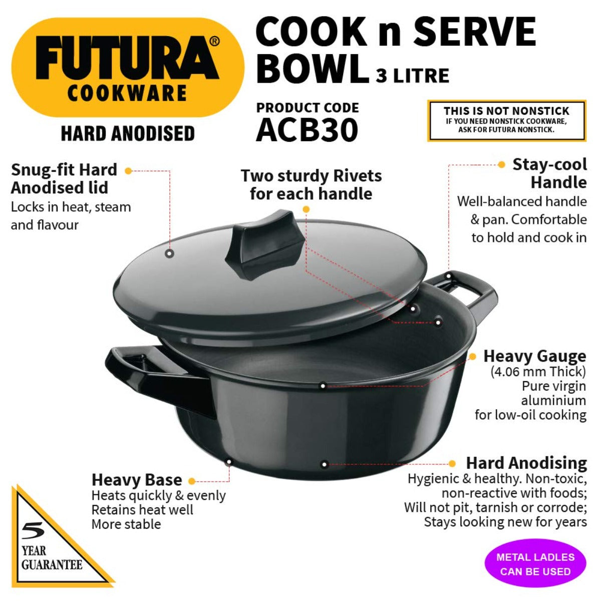 Futura Hard Anodised Cook & Serve Bowl By Hawkins ACB30