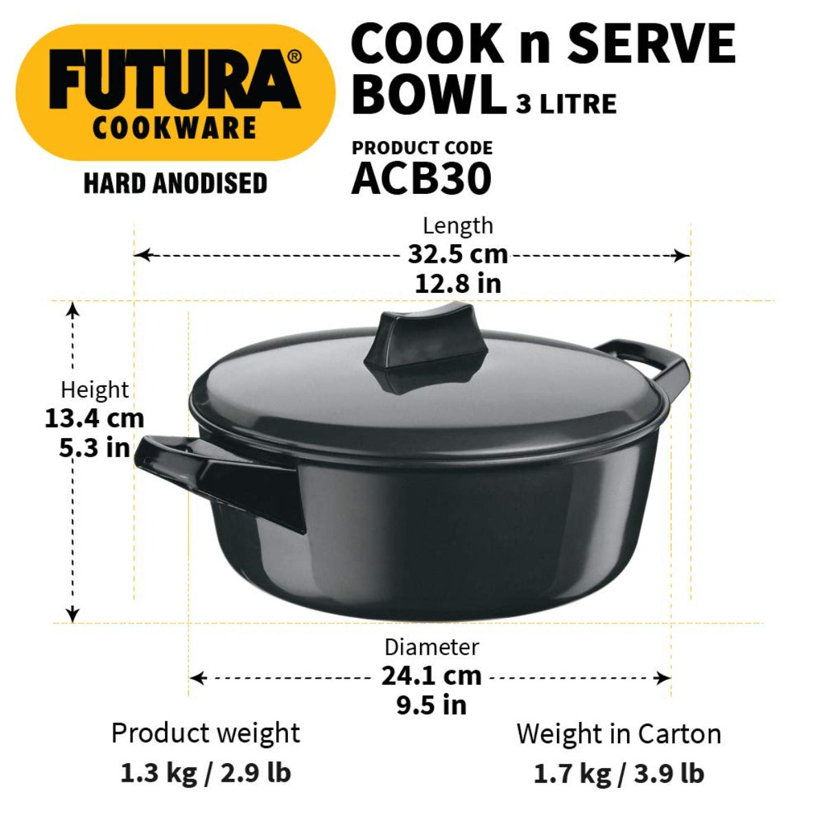 Futura Hard Anodised Cook & Serve Bowl By Hawkins ACB30