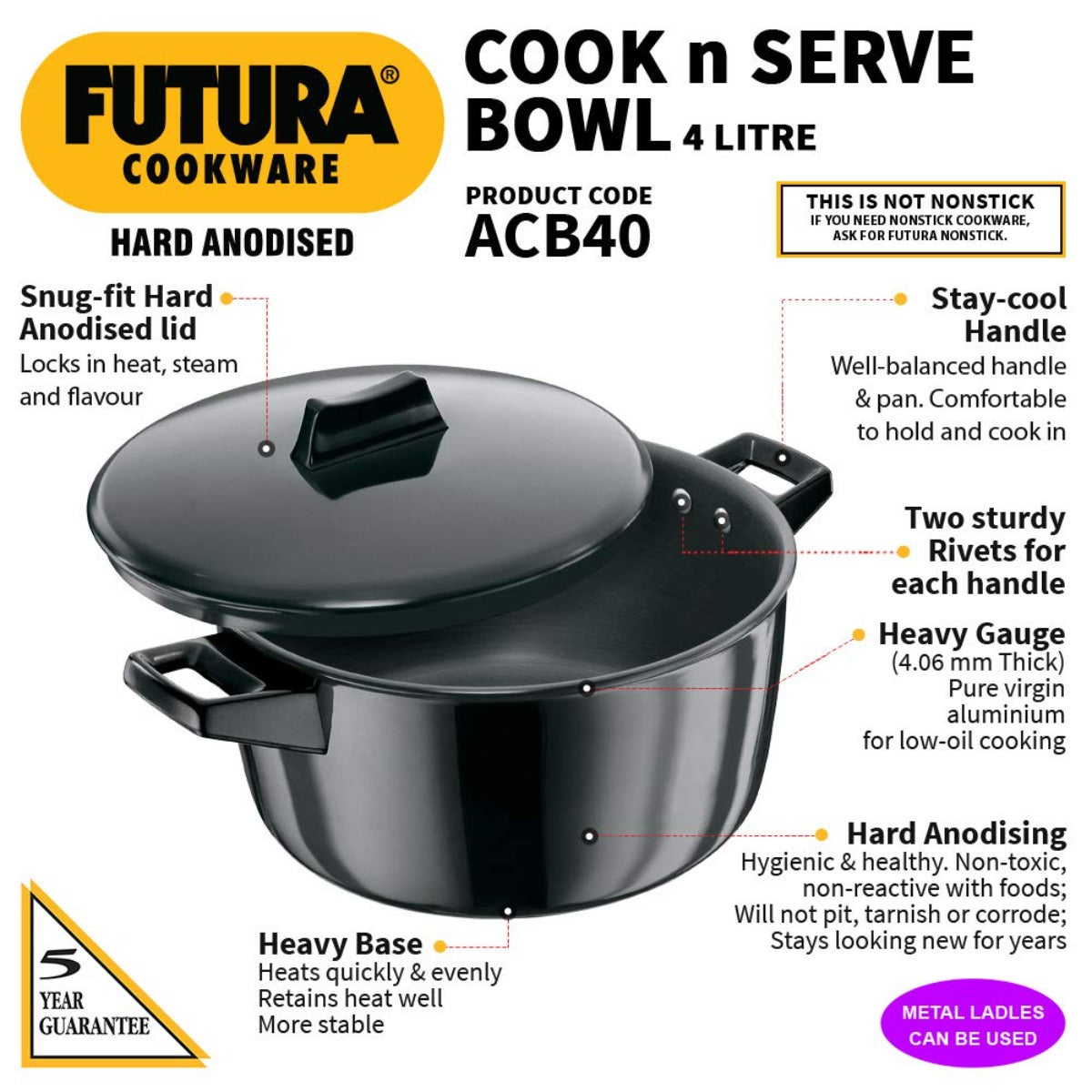 Futura Hard Anodised Cook & Serve Bowl By Hawkins ACB40