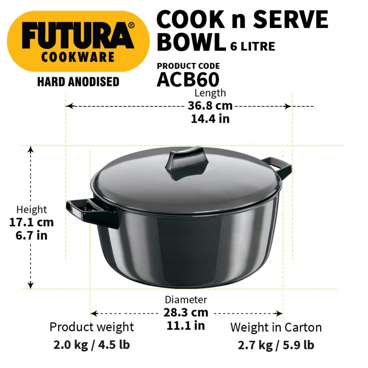 Futura Hard Anodised Cook & Serve Bowl By Hawkins ACB60