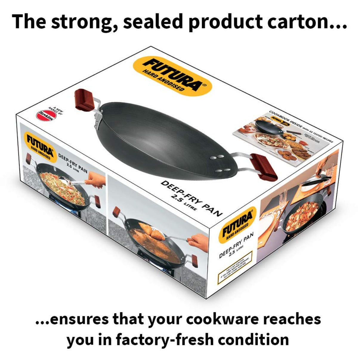 Futura Hard Anodised Deep Wok Pan Flat Bottom by Hawkins