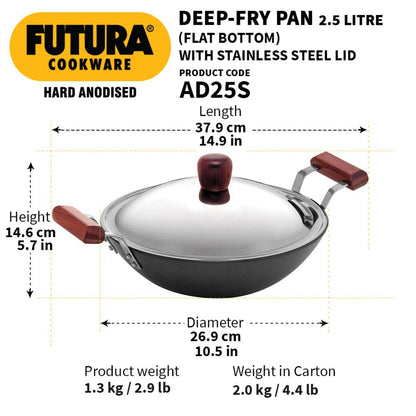 Futura Hard Anodised Deep Fry Pan Wok With Stainless Steel Lid by Hawkins AD25S